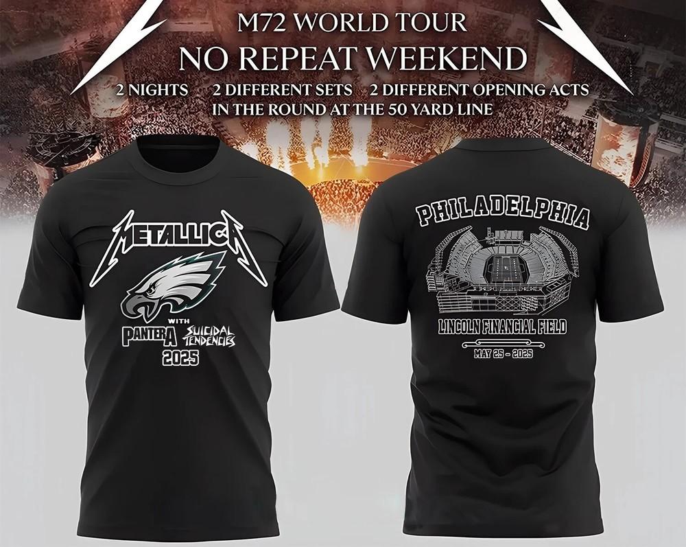 Metallica M72 Тур 2025 Филадельфия Орлы День 2 25 мая Рок-группа S-4XL Унисекс Футболка XXXL