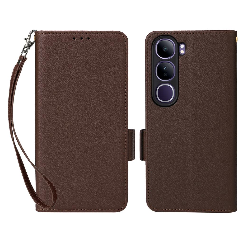 Leather Case with Wrist Strap for Vivo V40 SE 5G 80W/V40 Lite (Indonesia) 4G/5G Litchi Texture Wallet Flip Phone Cover