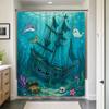 Cartoon Ocean Life Shower Curtain Pirate Ship Nautical Sea Animals Mermaid Dolphin Unicorn Bathroom Decor Waterproof Curtain