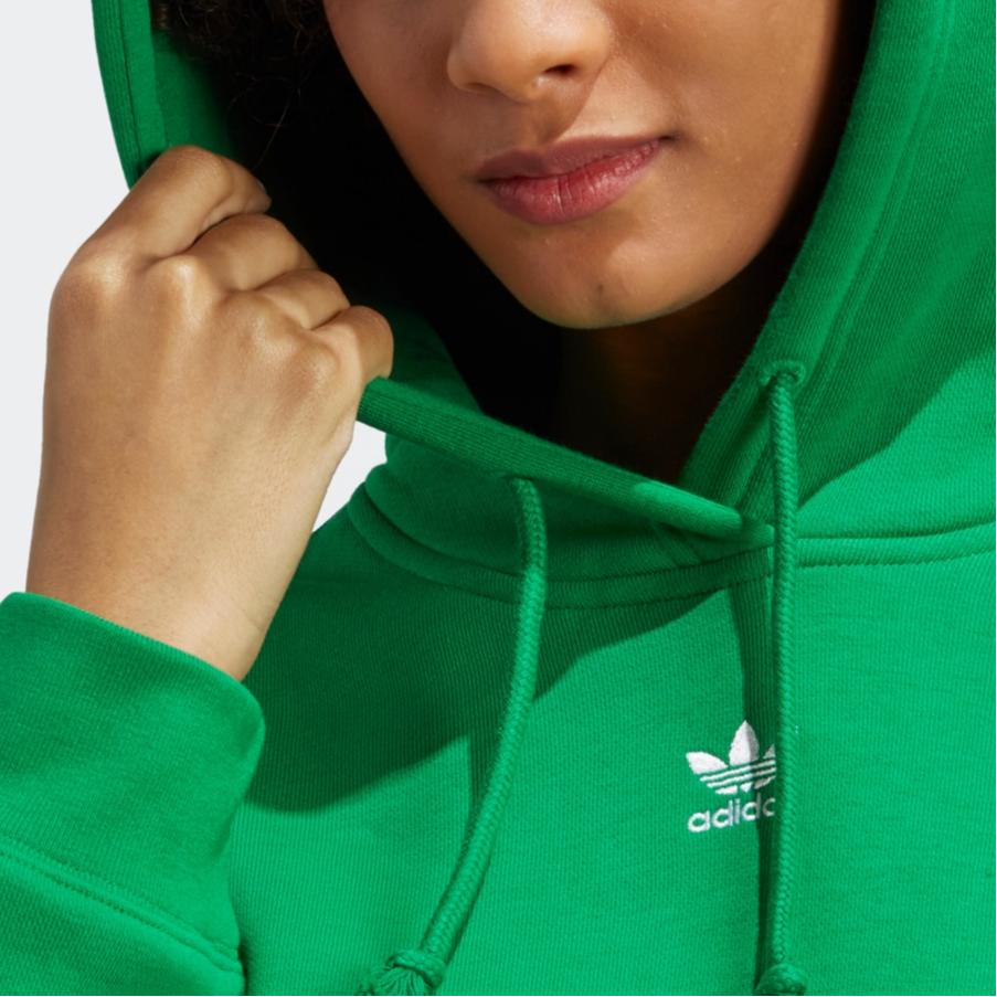 Adidas Originals Solid Color Logo Embroidered Sports Long Sleeve Hoodie Women Hoodies Green IK7692