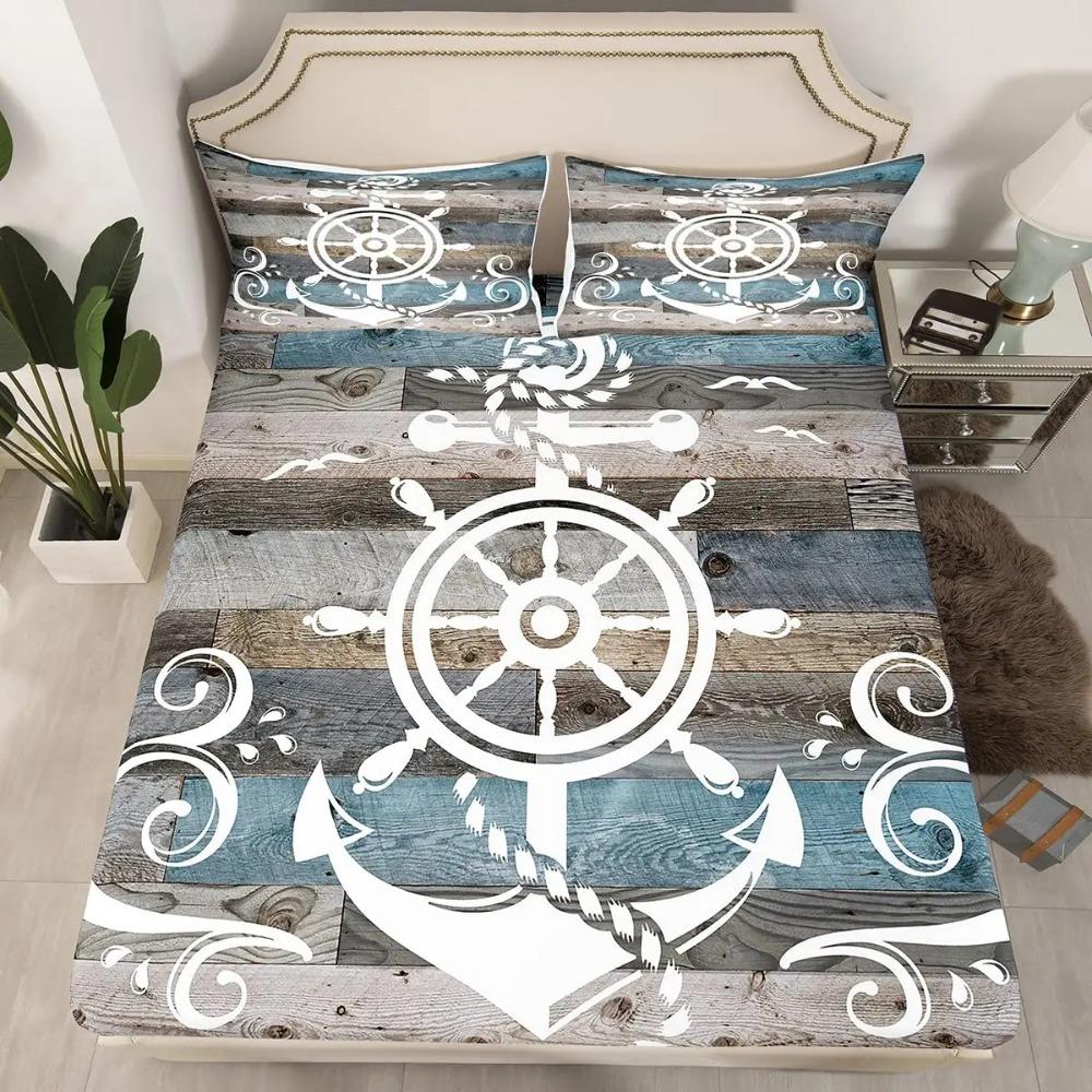 Nautical Bedding Set Full Size Sailing Anchor Bed for Boys Teens Comforter Cover Soft Duvet Quilt Cover