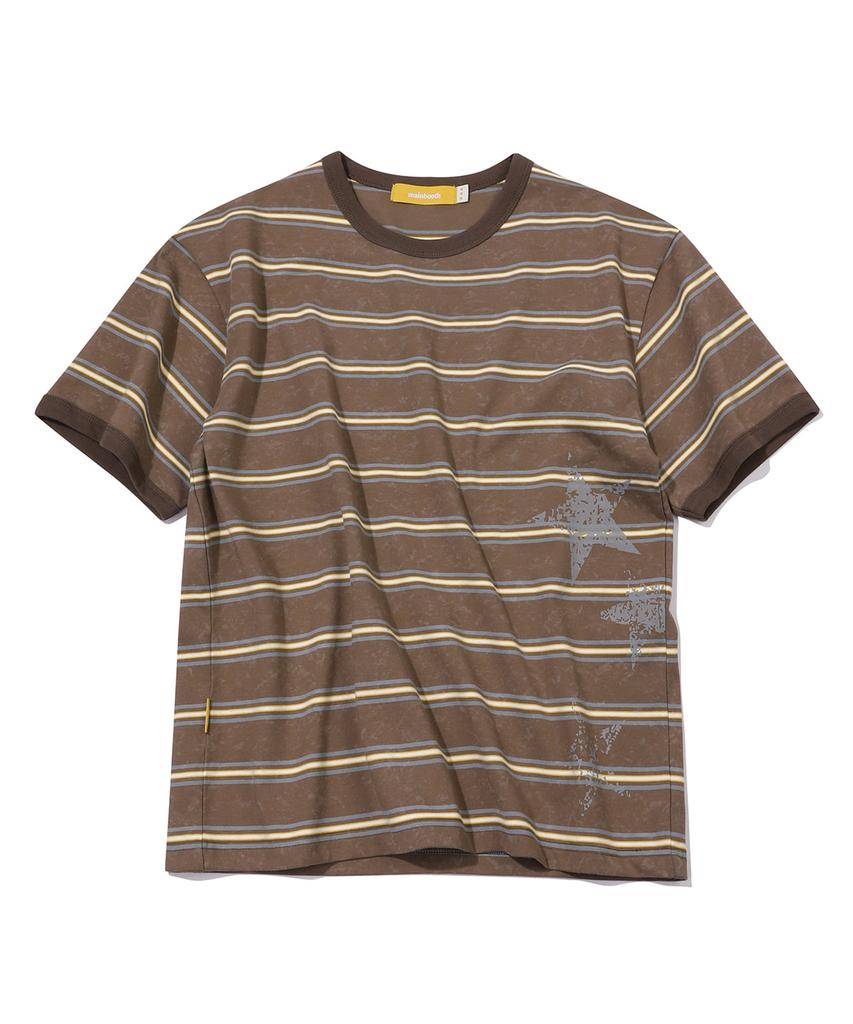 MAINBOOTH Rough Star Stripe T-Shirt(Brown)