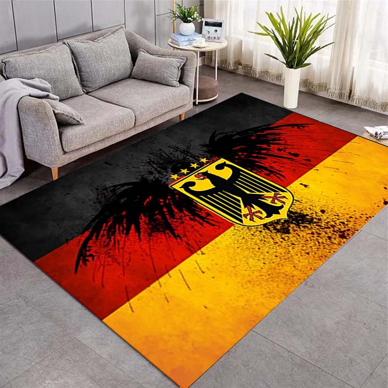 Germany Flag Eagle Coat of Arms Area Rug, Non Slip Black Red Gold Floor Mat for Living Room Bedroom German Fan Home Decor