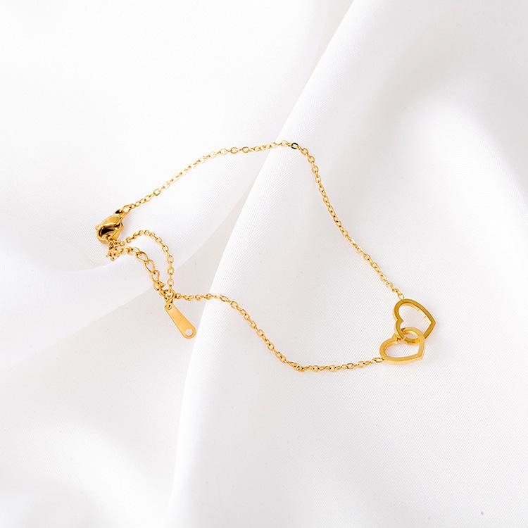 18K Gold Korean Love Double Ring Titanium Steel Necklace - Simple Luxury Clavicle Chain for Women