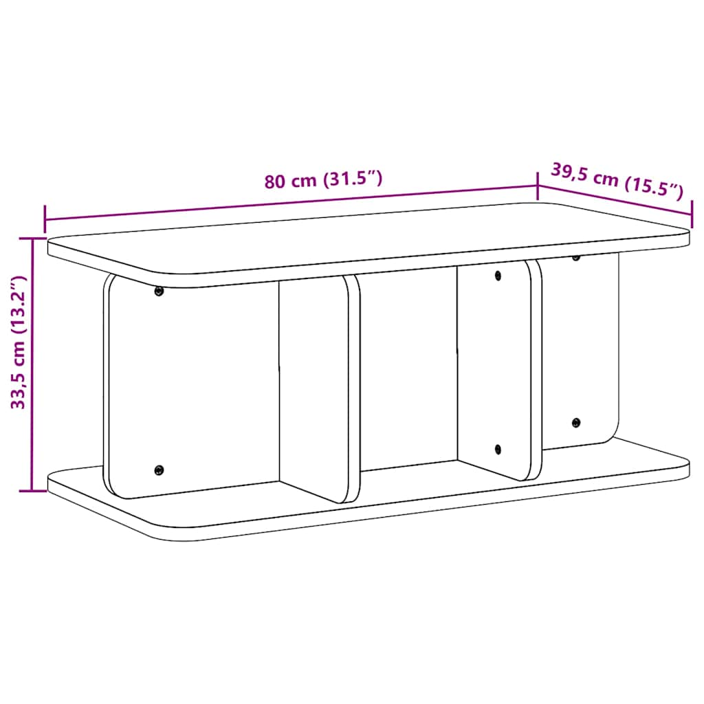 Natural Coffee Table 80 x 39.5 x 33.5 cm Solid Pine Wood