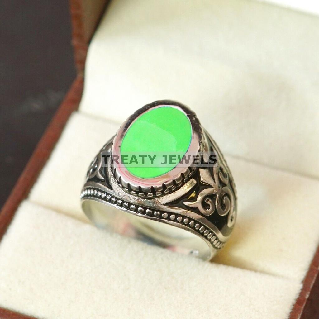 Jade Oval Cut Gemstone With 925 Sterling Silver Ring For Men's #B154 JL375671602393