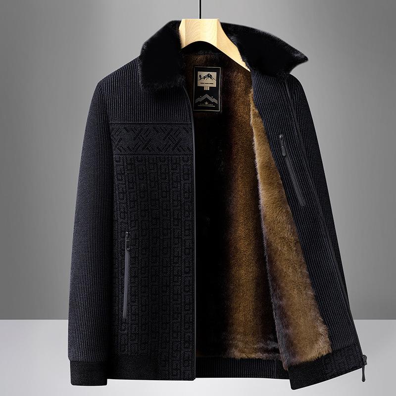 Men's Chenille Wool Jacket - Autumn/Winter, Plus Velvet, Thickened, Warm, for Middle-aged and Elderly