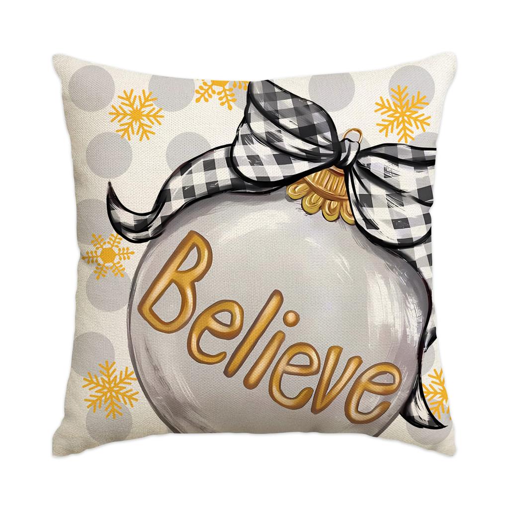 1 \ 4pcs gray Christmas snowman, Christmas reindeer print pillow cover, home sofa decoration cushion cover (without pillow core)