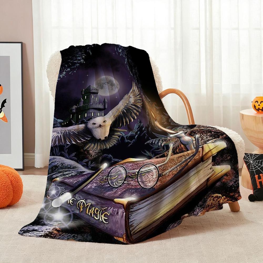 Wizard'S Magical Night Pattern Theme Flannel Blanket Suitable For All Seasons For Living Room Bedroom Gaming Room Lightweight Home Decor