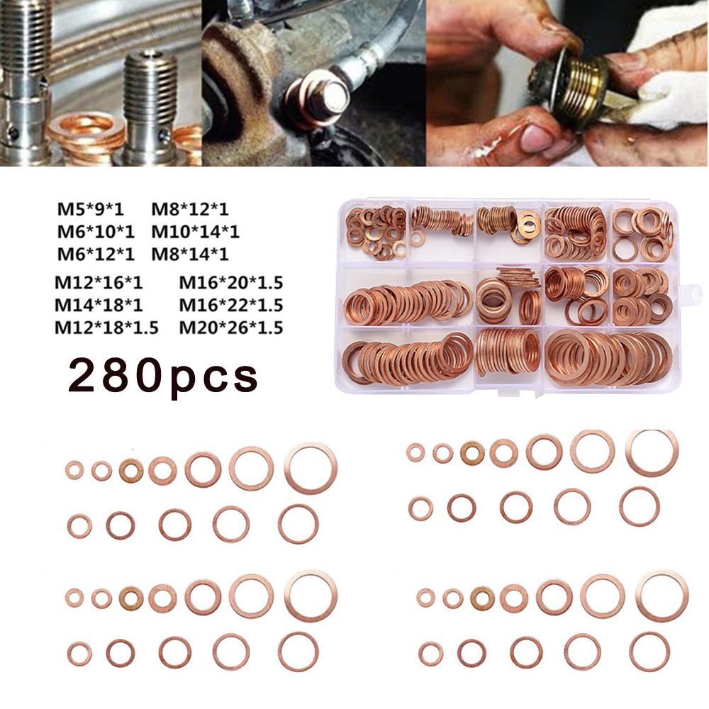 Buy 280pcs Set Car Drain Bolt Crush Washer Copper Oil Plug Gasket Seal