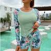 Langarm Tauchanzug mit Blumendruck und Badehose Strand- und Resort-Bademode für Damen