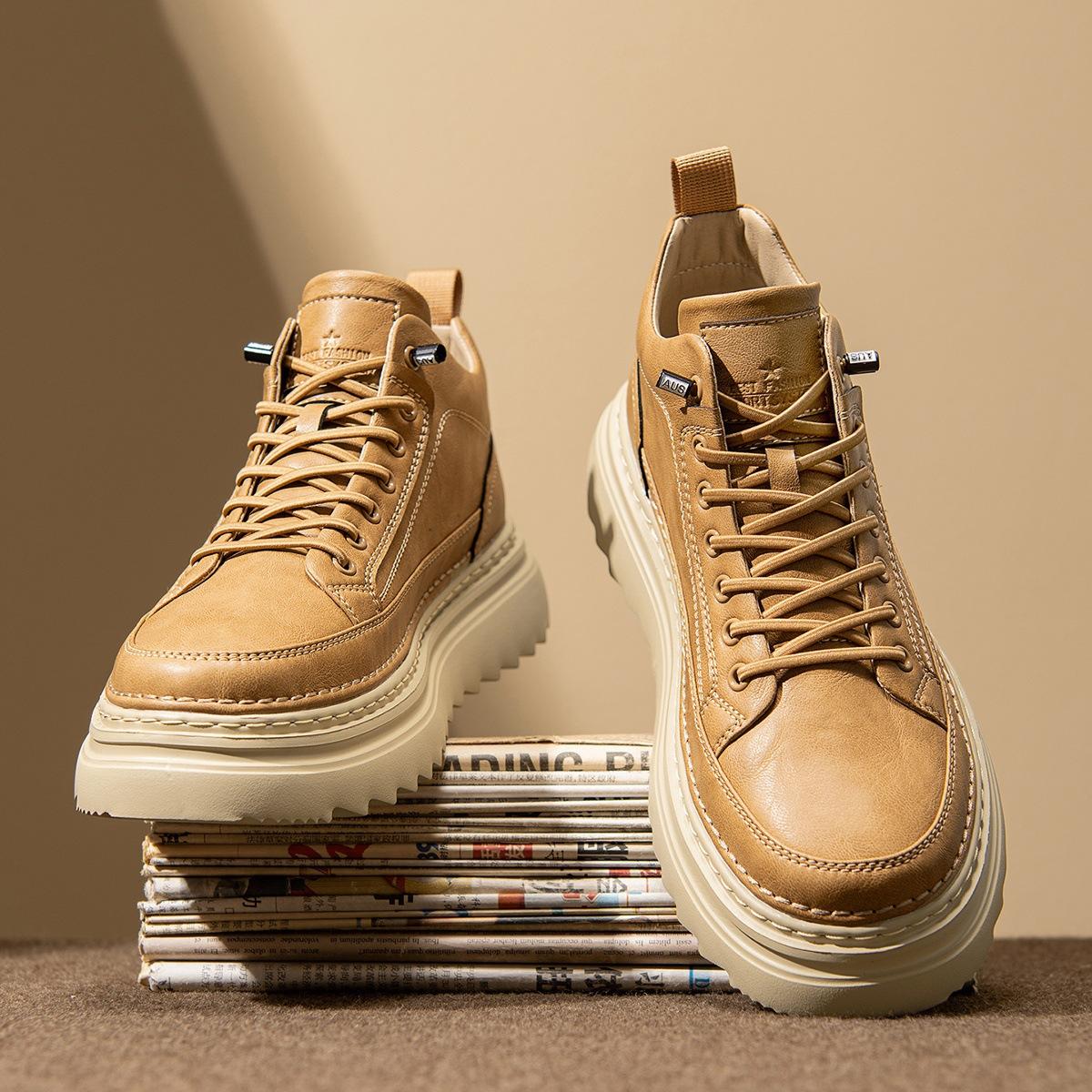 Autumn and winter mid-top Martin boots soft-soled British leather shoes winter velvet cotton shoes platform boots 39