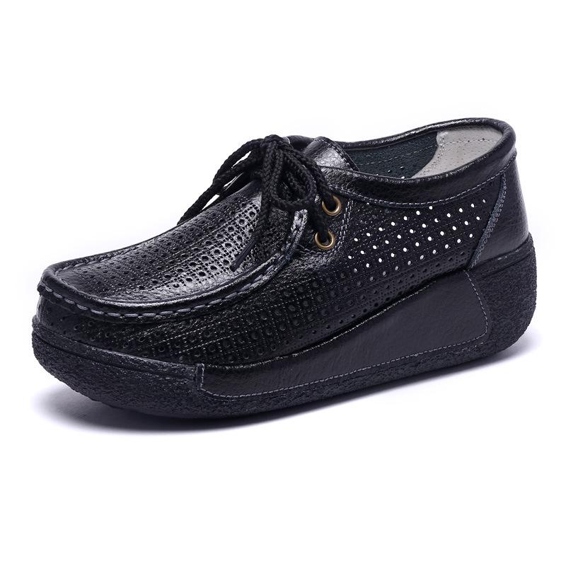 Women Genuine Leather Platform Shoes Winter Plush Walking Shoes 5cm High Wedges Heels Shoes Elegant Warm Mother Shoes