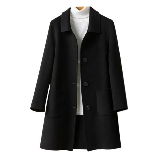 Women Winter Coat Formal Business Style Turn-down Collar Single-breasted Mid Length Overcoat OL Commuting Jacket Solid Color Thick Outerwear