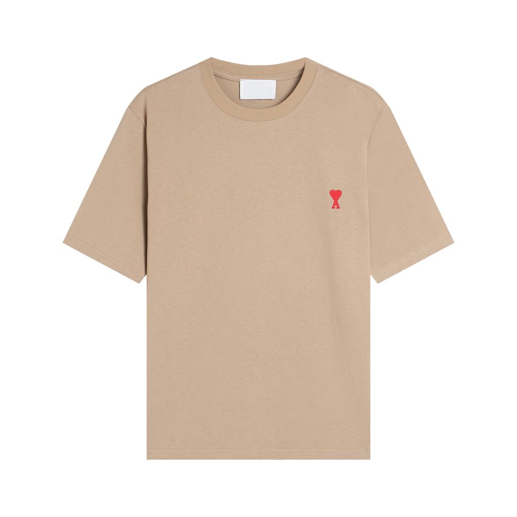 Atmungsaktives Baumwoll-Basic-T-Shirt für Frühling und Sommer für Herren und Damen, mit roter Herzstickerei