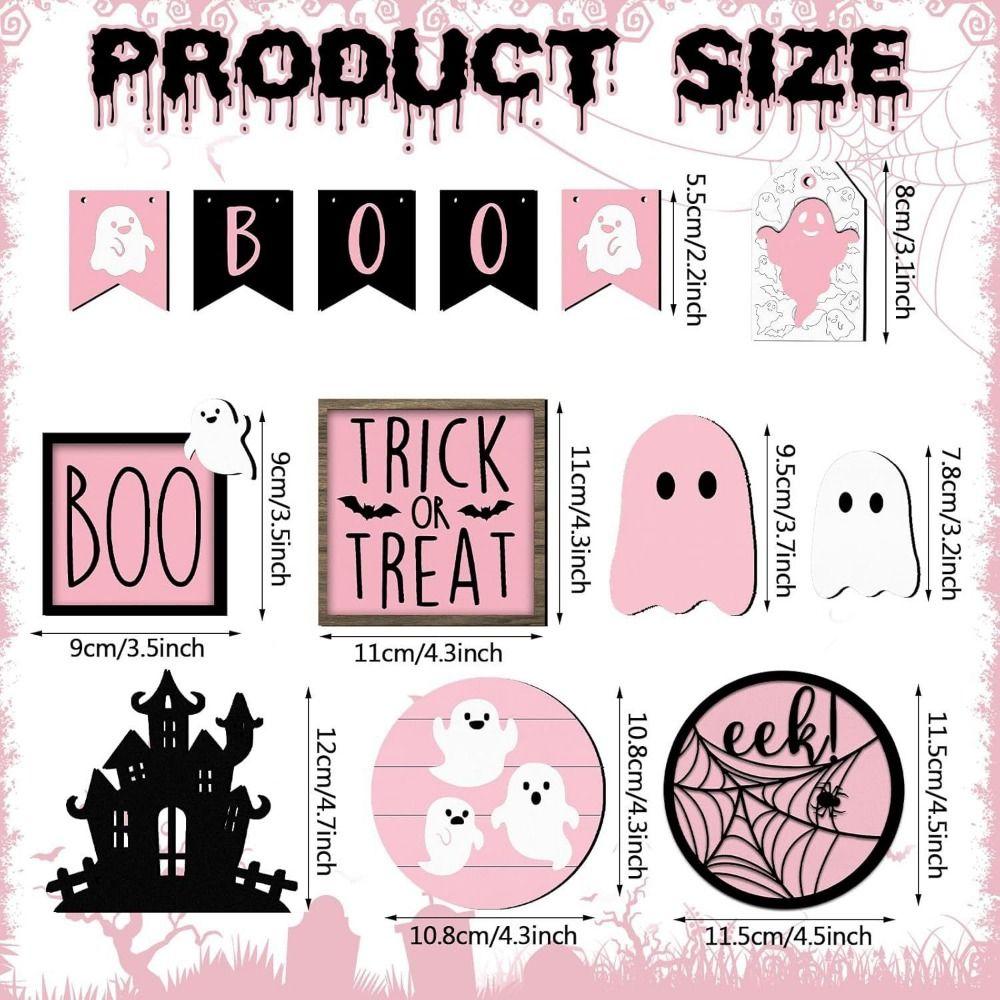 13pcs Pumpkin Cute Ghost Tray Decor Wooden Signs Ornaments Halloween Desk Decoration  Tabletop