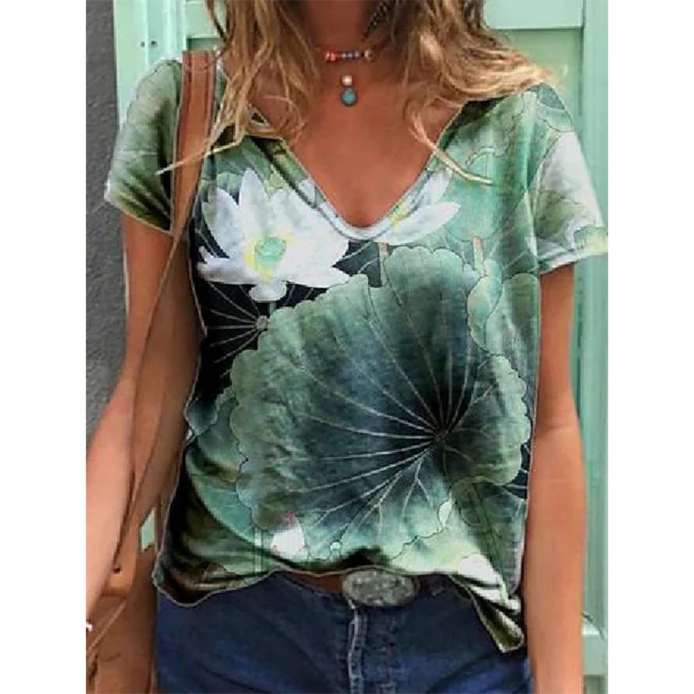 Summer Sunflower Floral 3D Print T Shirt Women V-Neck Casual Tee Y2k Tops Harajuku Streetwear Oversized T-shirts Woman Clothing