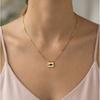 Square Pendant Necklace Stainless Steel Natural Stone Inlay Box Chain for Women Vintage Healing Jewelry Waterproof