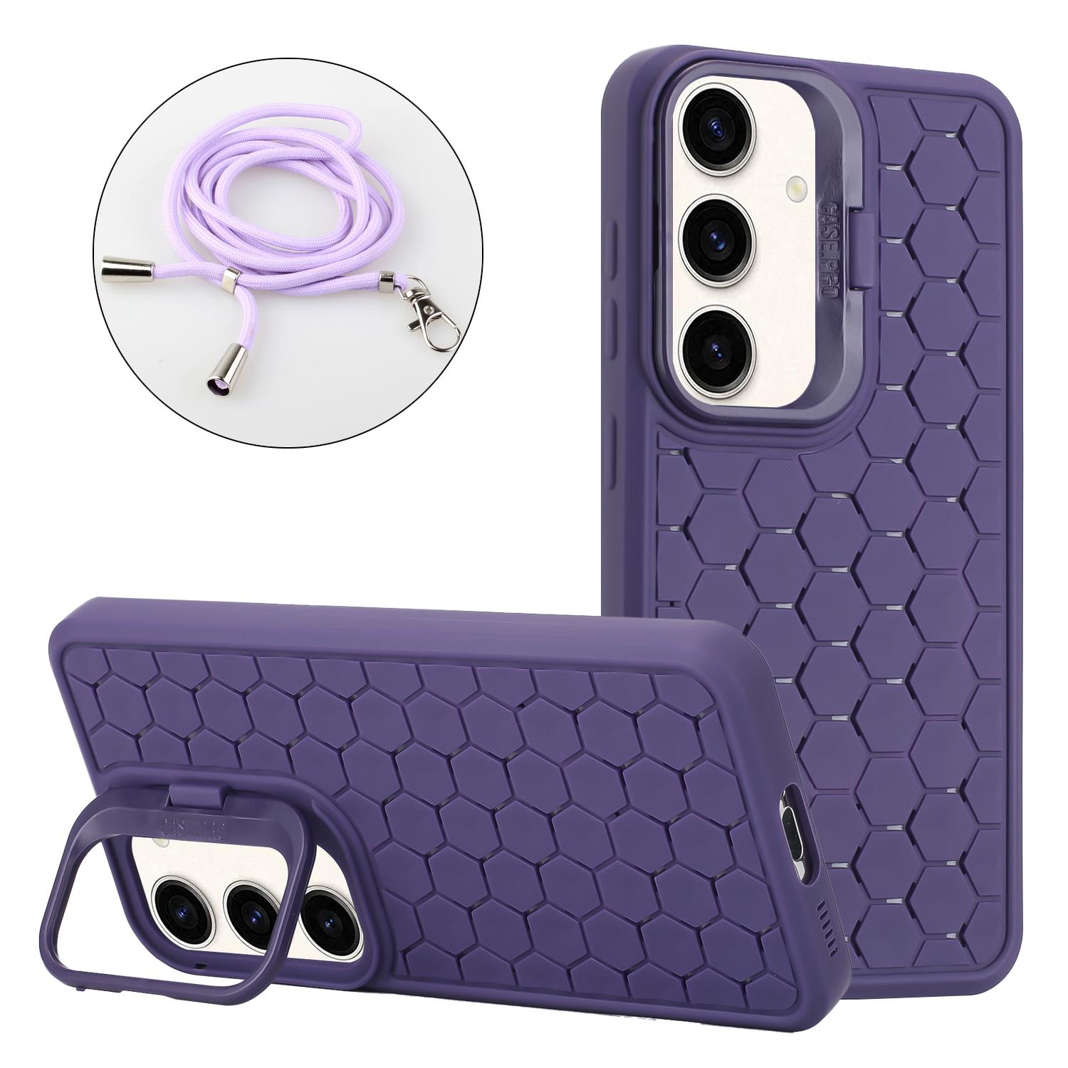 

For Samsung Galaxy A35 5G Phone Case Heat Dissipation Kickstand TPU Cover with Lanyard Purple