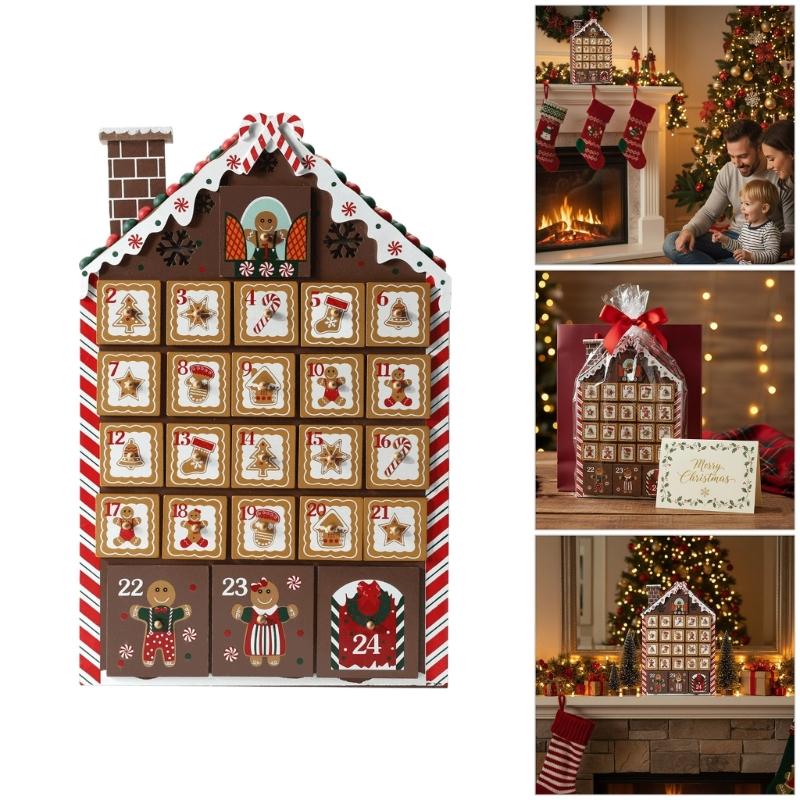 Wooden House Christmas Calendar With 24 Numbered Drawers For Storage Candy Chocolate Jewelry Gifts Holiday Decoration