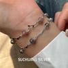 S925 Sterling Silver Flower Branch Strawberry Crystal & Moonstone Bracelet - Women's Sweet Versatile Hand Jewelry