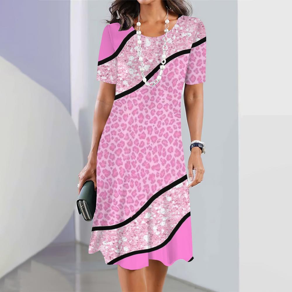 Women Dresses Leopard Animal Print Elegant Dresses Summer Medium Length Dress Large Size Female Fashion Trend
