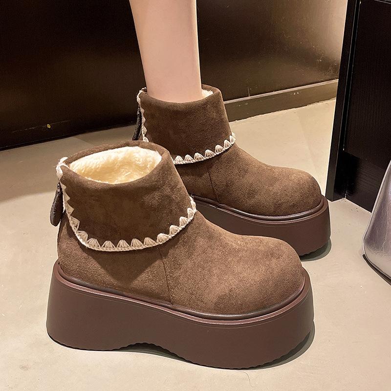 

Women s Large Size Soft Sole Heightening Winter Warm Fur One Snow Boots Padded Lined Ankle Boots Anti-slip Hiking Casual Sports Cotton Boots 40 коричневый