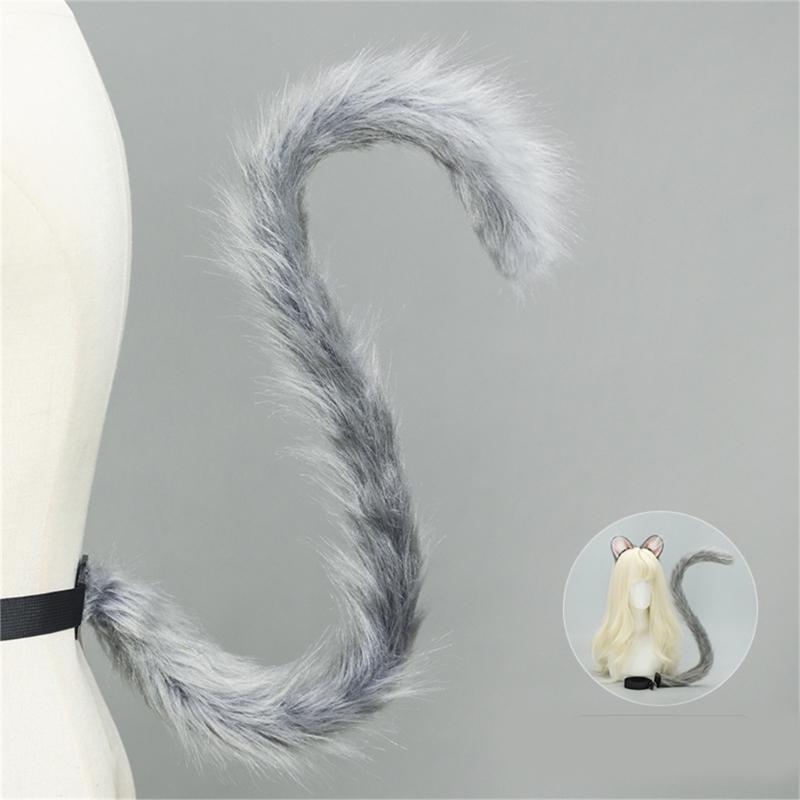 Mouse Costume Accessories Faux Furs Foxes Tail and Ears Headband Set Animal Halloween Cosplay Costume for Women Men