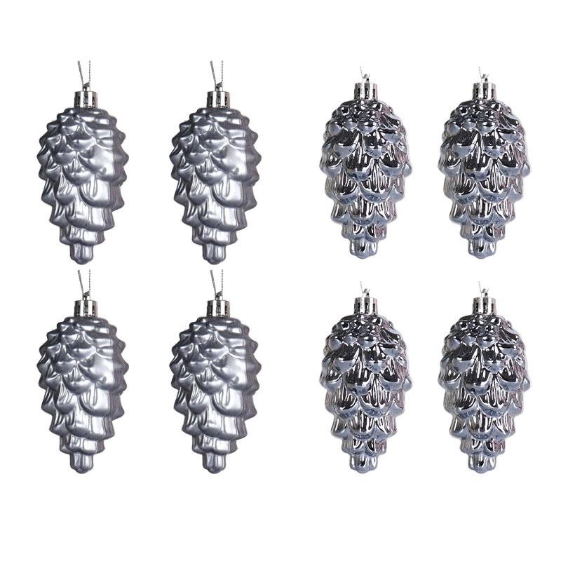 9cm Christmas Tree Ornaments Set: 8 Shiny & Matte Plastic Pine Cones