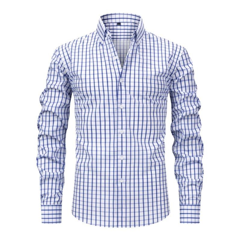 Herren kariertes Button-Down-Hemd mit Kragen Langarm Slim Fit Business Casual Hemd