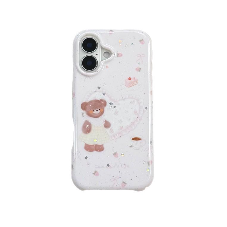 Rosa Erdbeerbär Herz iPhone Hülle für 16 Pro Max/15/14 (Mädchenhaftes Design)