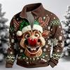 Men's Casual Christmas Zip Up Long Sleeve Sweatshirt with Stand Collar