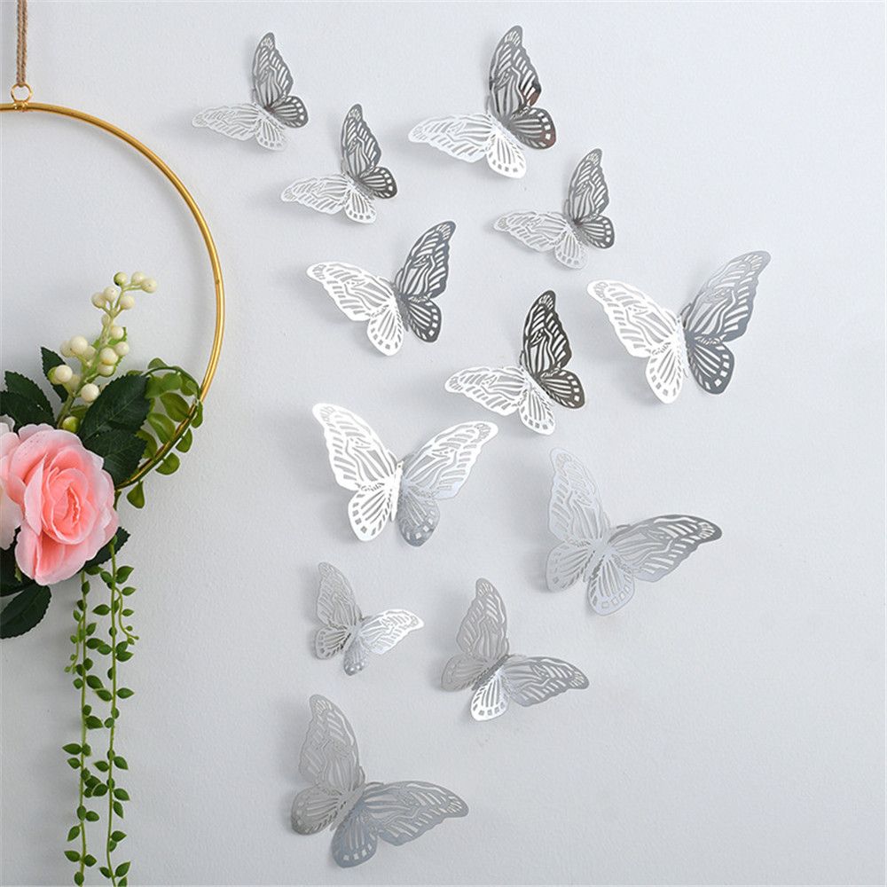 12Pcs/Set 3D Hollow Butterfly Wall Decals Stickers DIY Butterflies Art Wall Decor Wedding Festival Wallpaper Home Decoration