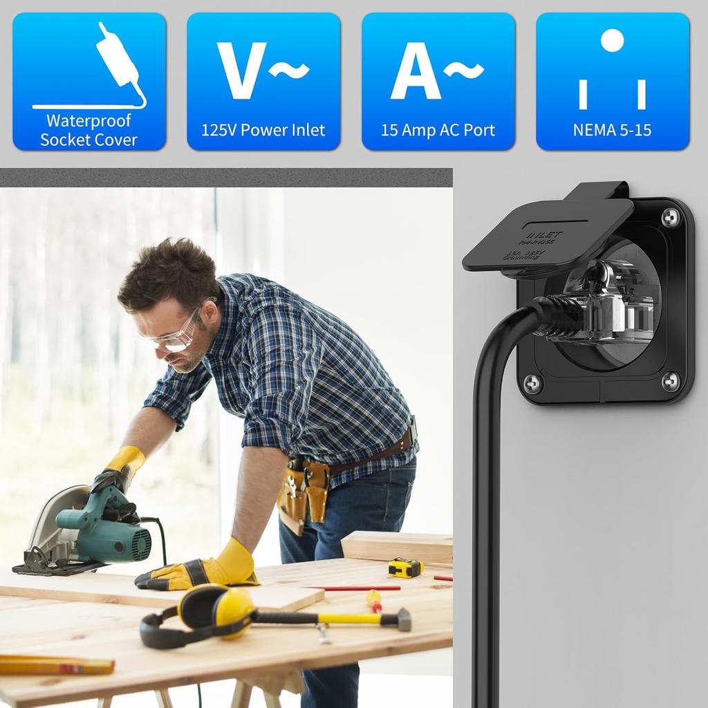 Gniazdo wejściowe 15A, 125V do zasilania z brzegu z wodoodporną klapką, 2-biegunowe 3-przewodowe gniazdo męskie do połączeń elektrycznych na łodzi, w zastosowaniach morskich