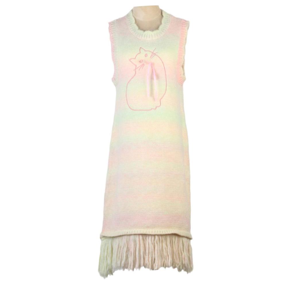 Cross-Border Sleeveless Color Block Tassel Knitted Dress for Women - Autumn/Winter Collection