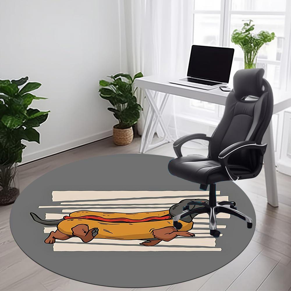 1pc Hotdog Dachshund Office Round Area Rug, Indoor Mat Suitable ForOffice, Under Office Chairs Bedroom Living Room Home Decor, Room Deco, n62