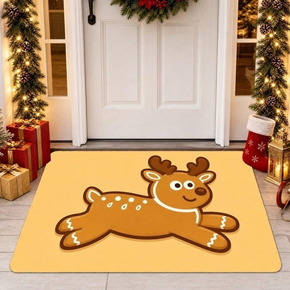Non-Slip Reindeer Door Mat Diatom Mud Santa Claus Entryway Rug Durable Entrance Door Mat Balcony