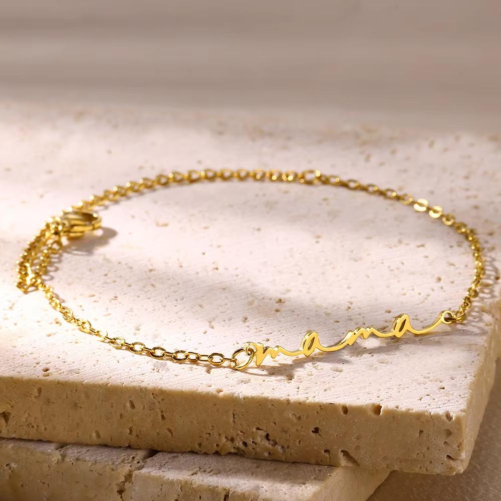 Dainty Mini Mama Letter Bracelet For Women Gold Color Stainless Steel Elegant Adjustable Link Chain Mother's Day Jewelry Mumgift