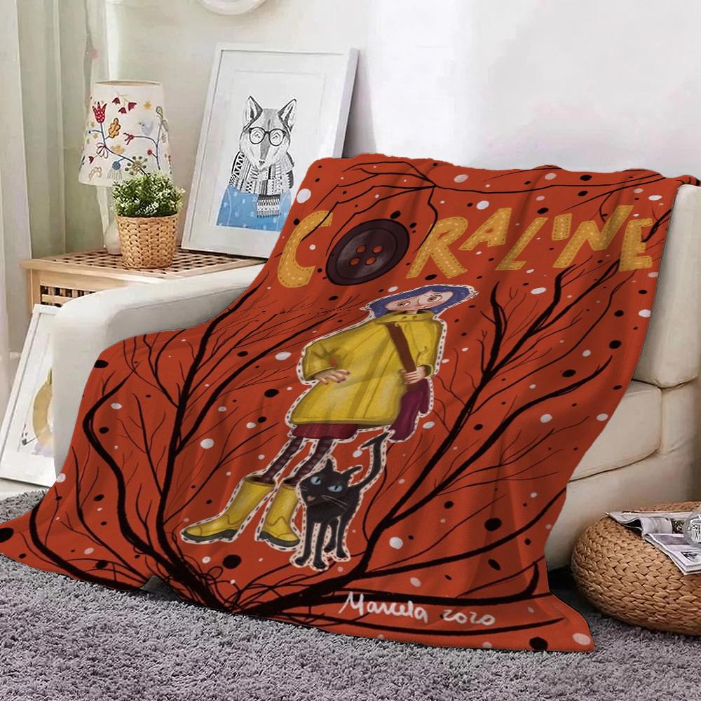 Mysterious Stop Motion Fantasy World Coraline Flannel Printed Blanket Thick Soft Fleece Blanket For Camping Travel Home Decor Holiday Gift