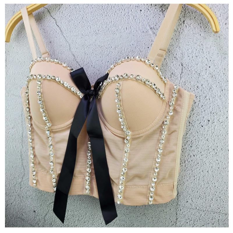 Elegant Beaded Rhinestone Bow Lace Strapless Tank Top Outerwear Sexy Elegant Design-oriented Short-sleeve Top for Women Camis & Tank Tops