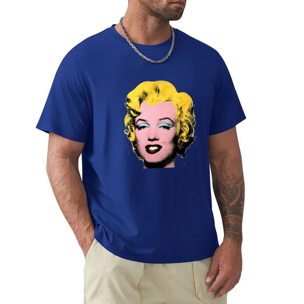 T-shirts unis de mode coréenne pour hommes Andy Marilyn Warhol Monroe Autocollant T-shirt Vêtements pour hommes Harajuku Graphique Surdimensionné coton
