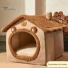 Pet Bed Cave with Removable Cushion Pillow Cartoon Bear Enclosed Indoor Cat Dog House Kitten Puppy Winter Warm Plush Sleeping Nest Pet Supplies