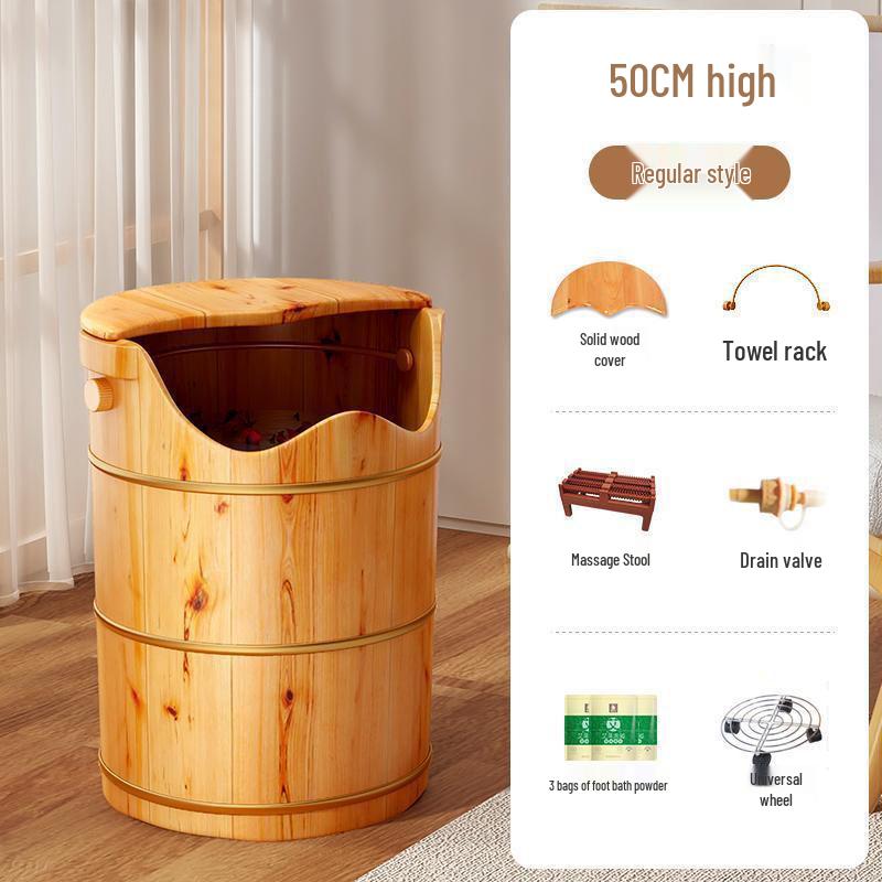 Wooden Deep Foot Bath Bucket with Steaming & Massage Features