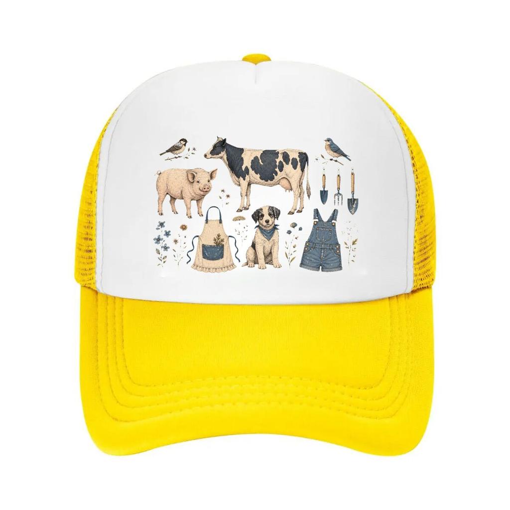 Rustic Farm Friends Sketch Collage Mesh Baseball Cap Casual Hat Outdoor  For Womens Unisex FeUnisex