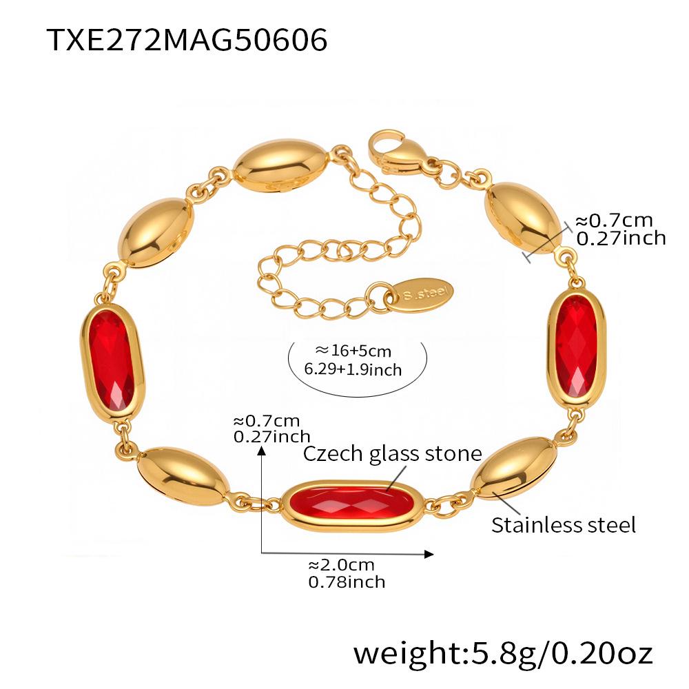 Qiong Yao 18K Gold-Plated Oval Glass Stone Bracelet - Luxury Transparent Gemstone Design
