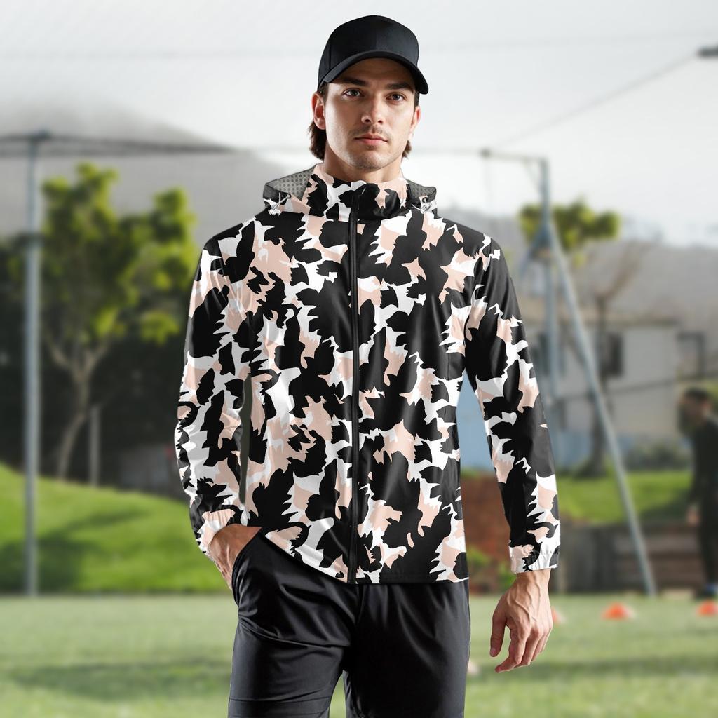 Children's Adult Fashion Printed Hooded Training Windproof Rainproof Sunscreen Sports Jacket Running Fitness Quick Dry Jacket