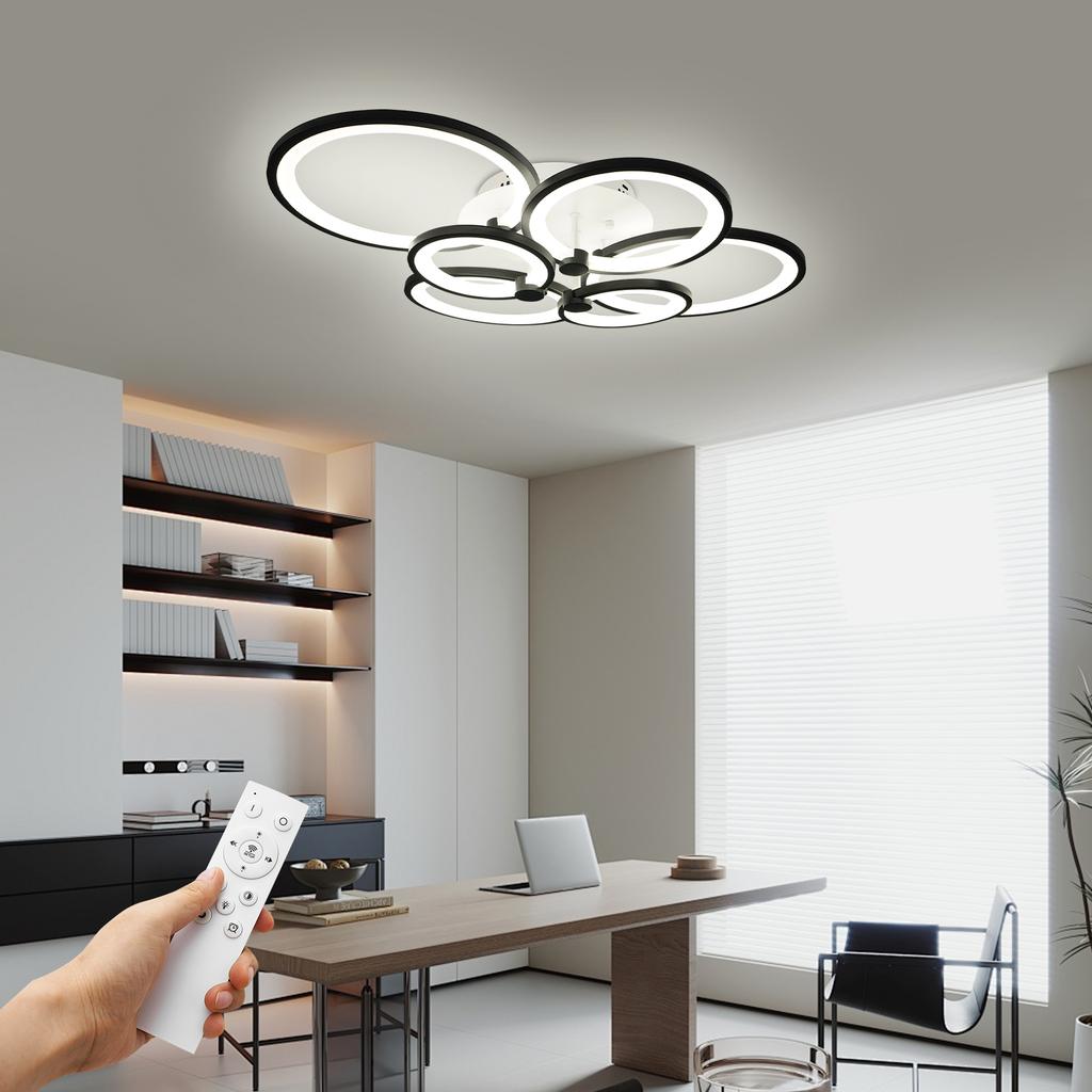 Modern 6-Ring LED Ceiling Light Remote Control Dimmable 60W 3500K-6500K Adjustable Brightness for Living Room Bedroom