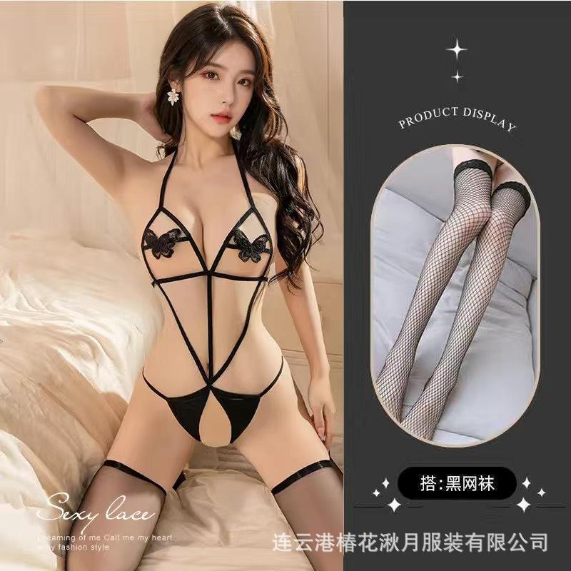 Clothes Light and Sexy Hollow Perspective Open Three-point Onesie Hot Uniform Temptation Passion Women A35