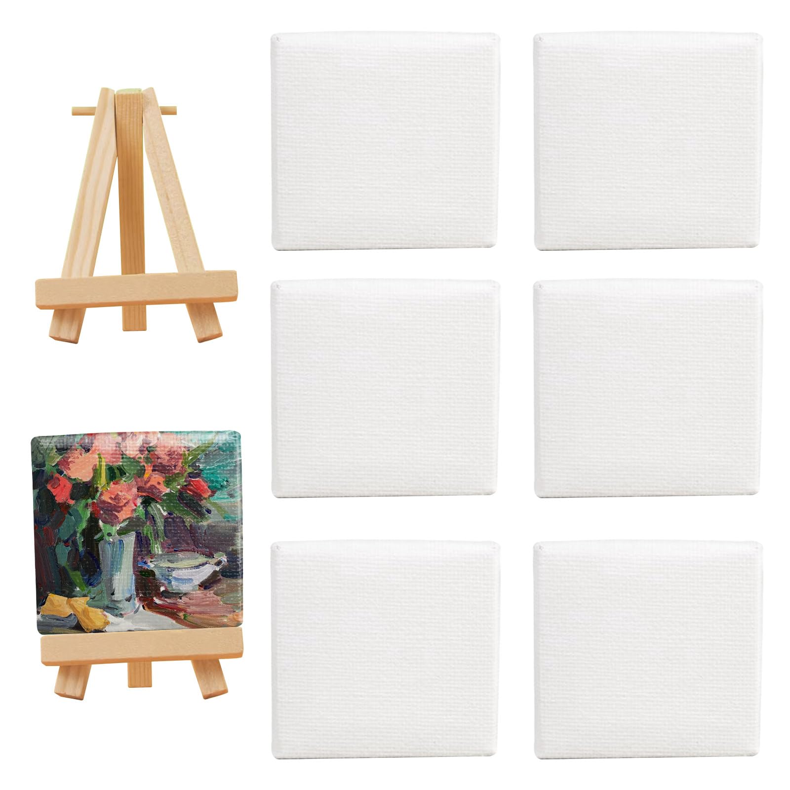 

TVETE Mini Square Canvas Canvas 1 Полотно із суміші бавовни та синтетичного волокна з мольбертом для акварельного мистецтва олійними фарбами Modern Oil Fun 5 см x 5 см [6 + мольберт] білий