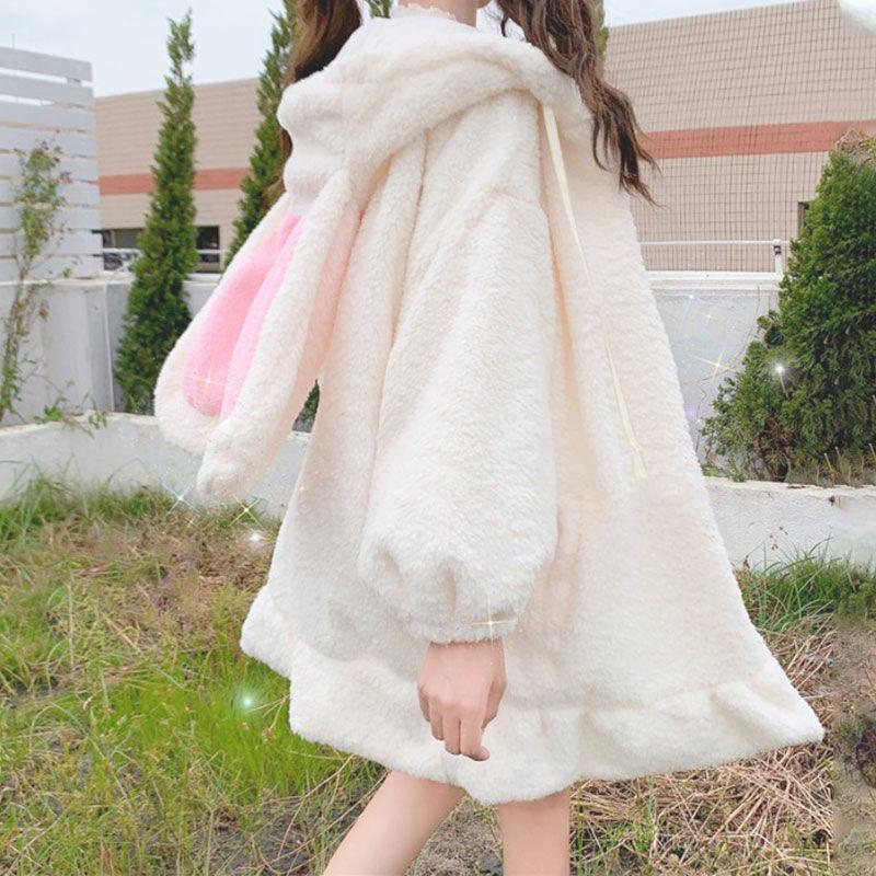 Plush Fluffy Bunny Sweatshirt Jacket for Women in Autumn and Winter